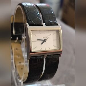 Vintage GUESS Watch, Double Black Patent Leather Band, Keeps Time, New Battery